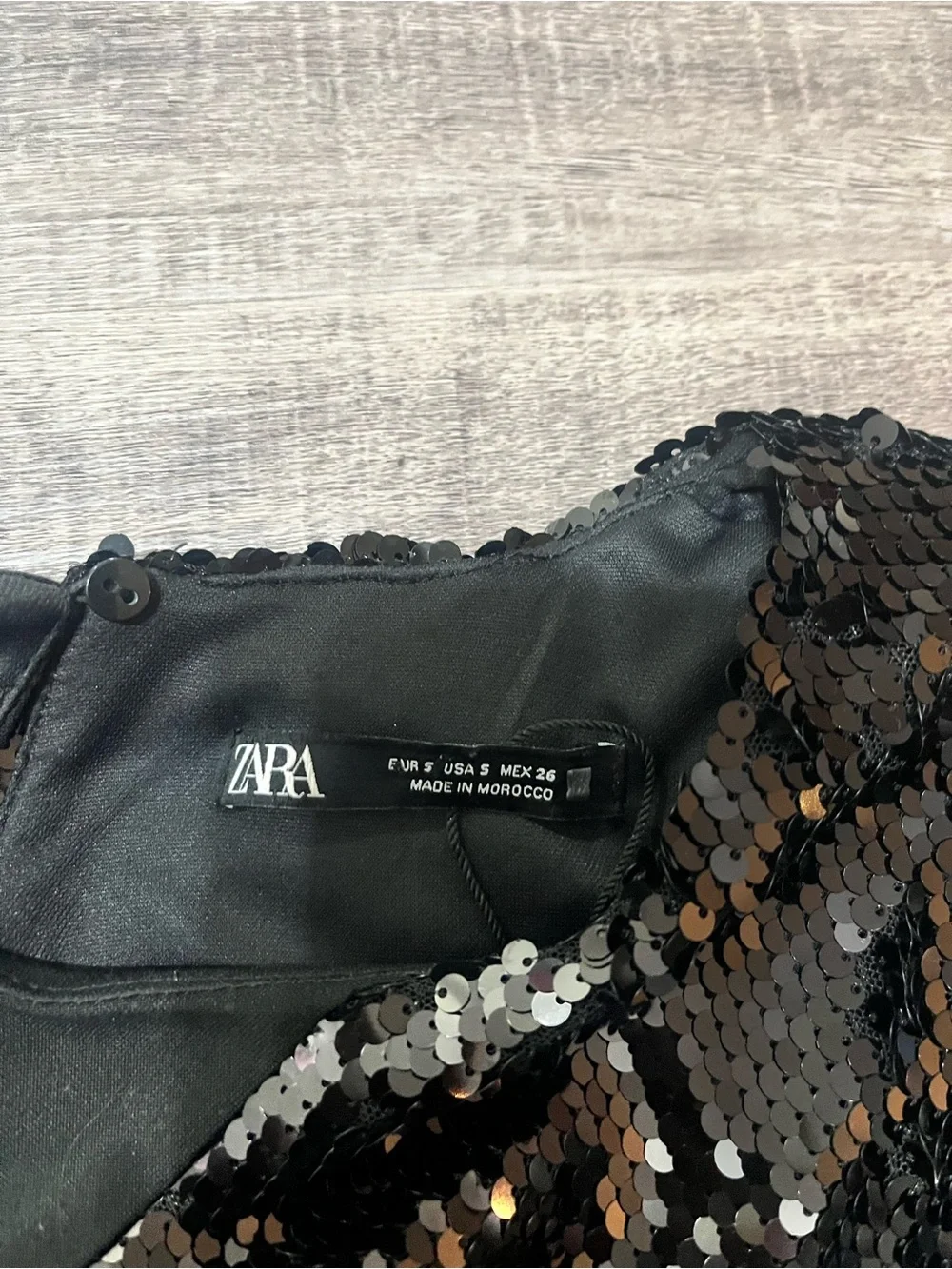 ZARA Sequin Long Sleeve Black Dress - Picture 4 of 7